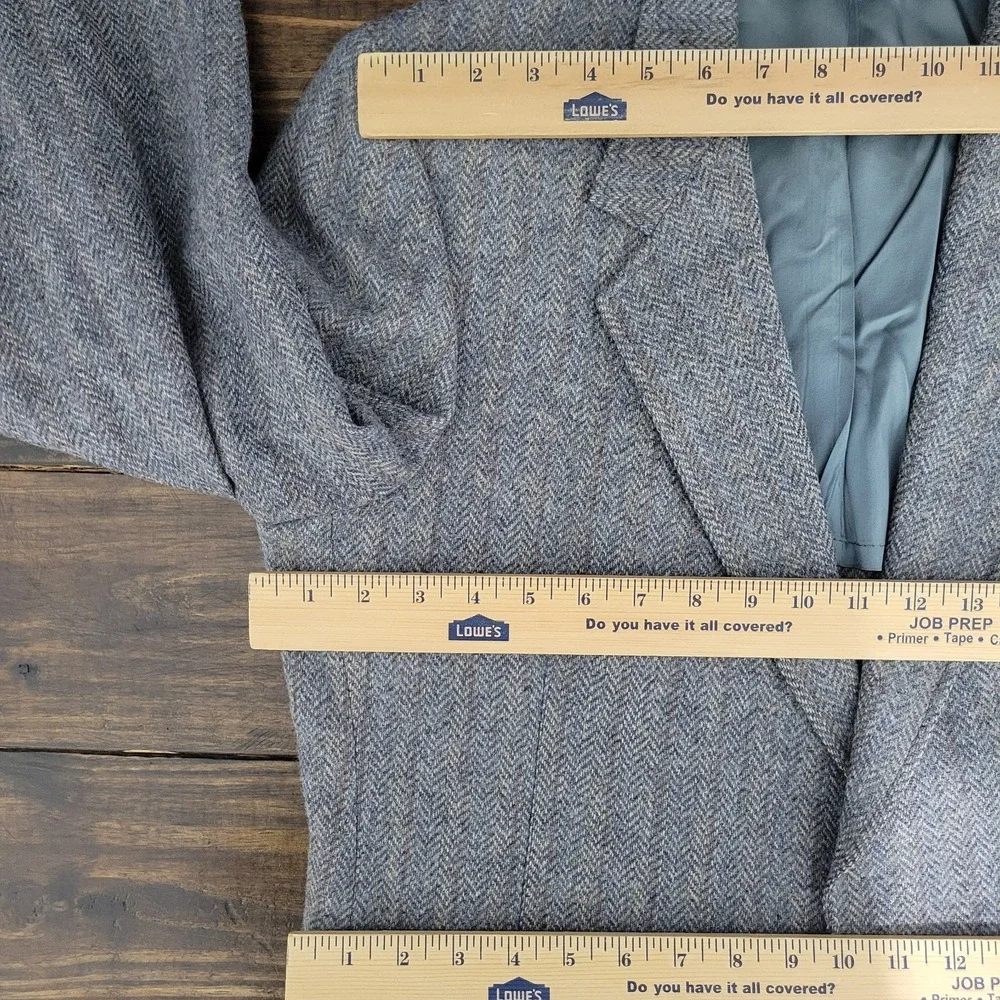 Men's‎ Tweed Style Sport Coat Blazer Two Button Gray Herringbone Wool About 42R